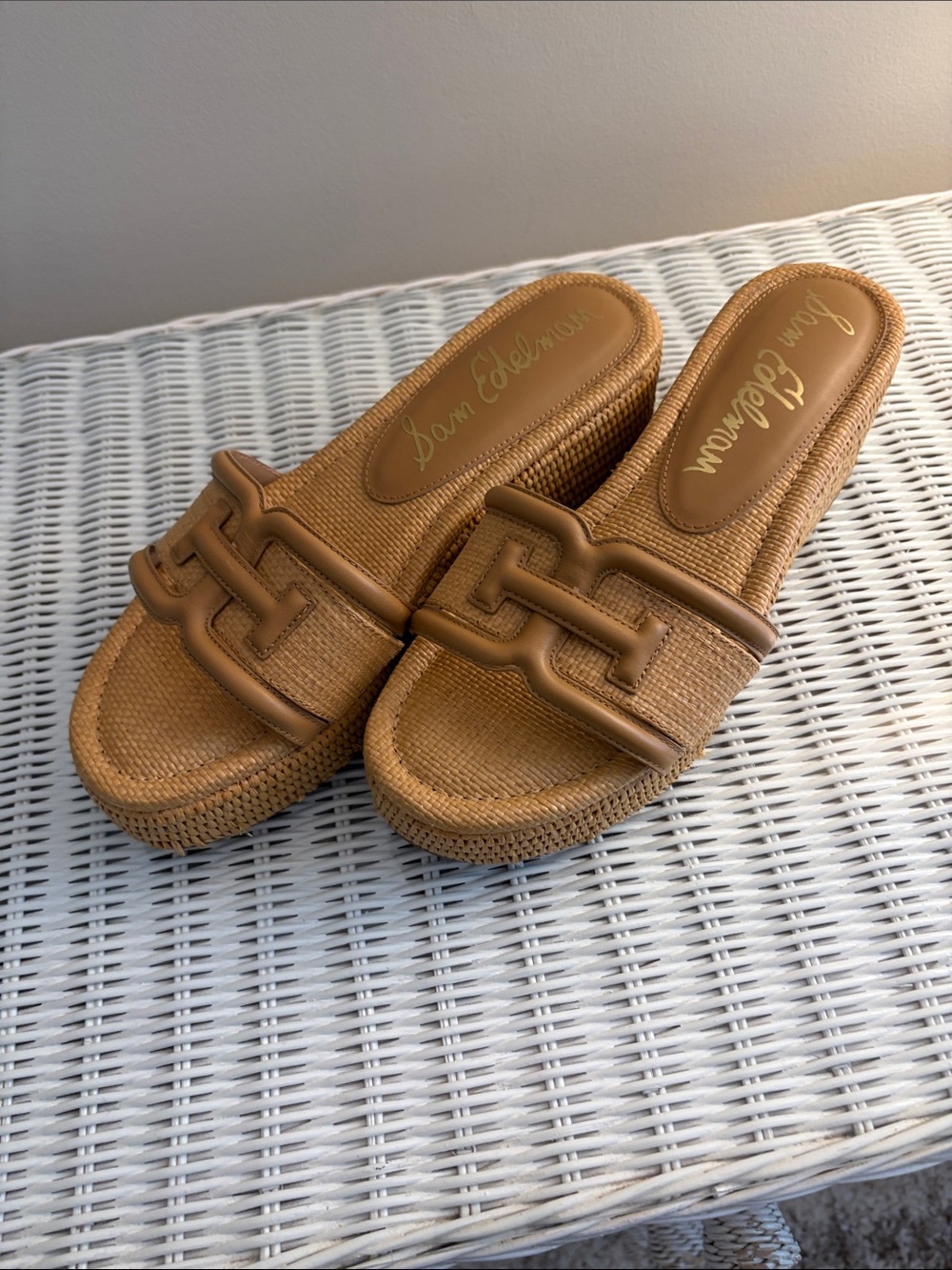 Sam Edelman Woven Tan Slide Mules